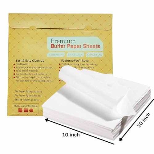 Anchara Butter Paper Sheet Baking & Cooking Paper Baking, Cooking, Wrapping Paper Sheet, Off White (Size 9.5 X 9.5 Inch) (Pack O